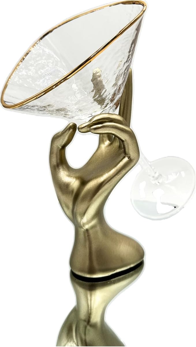 Bec's Designs Martini Glasses Set of 4 – Hand‑Hammered Triangular Design with Gold Rim – Elegant Crystal Cocktail Glassware for Parties, Gifts & Home Bar