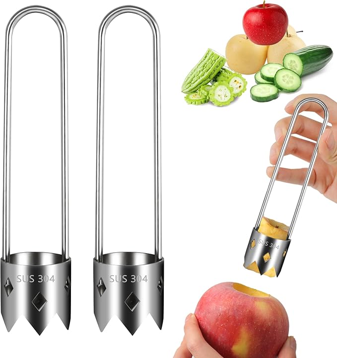 2Pcs Red Bell Pepper Seed Corer, Fruit and Vegetable Corers Tool Stainless Steel Apple Corer Remover Tool for Apples, Pears, Cucumbers