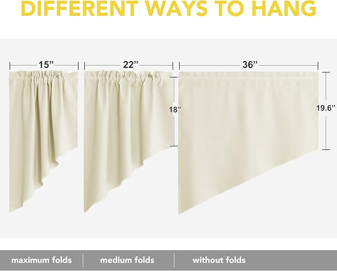 NICETOWN Swag Curtains for Kitchen Sink Topper, Farmhouse Light Blacoking Rod Pocket Window Curtain Valances for Living Room, 36" Wide x 36" Long Each Panel, 1 Pair, Light Beige