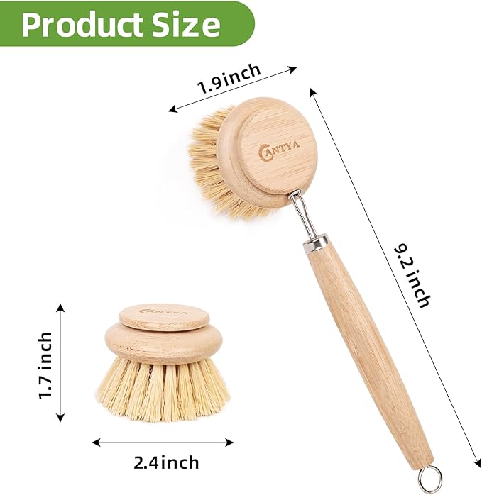 Bamboo Dish Brush - Bamboo Dish Scrubber,Sustainable & Biodegradable, Dish Scrub Brush for Cleaning Kitchen Utensils(Soft Bristles)
