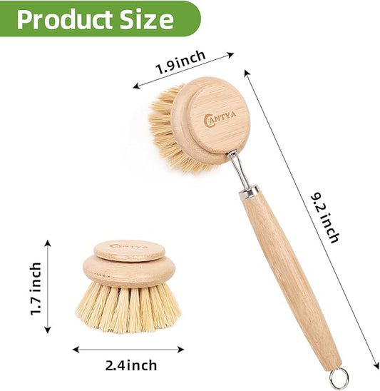 Bamboo Dish Brush - Bamboo Dish Scrubber,Sustainable & Biodegradable, Dish Scrub Brush for Cleaning Kitchen Utensils(Soft Bristles)