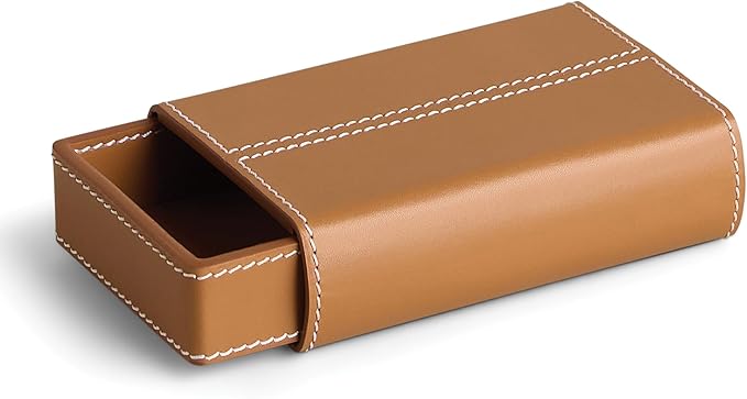 Preston Lane Mayfair Handmade Leather Matchstriker – Decorative Matchbox Holder with Built-In Striker, Stylish Coffee Table & Mantle Accent, Saddle