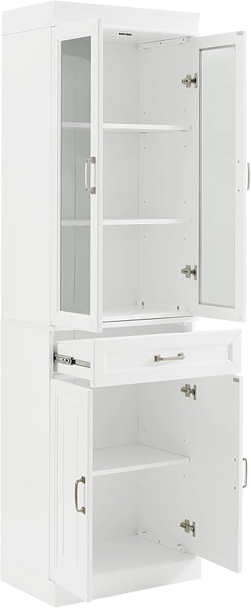 Crosley Furniture Stanton 2-Piece Glass Door Kitchen Storage Pantry Cabinet with Shelves Dining, Laundry Room, White