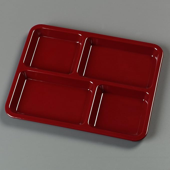 Carlisle FoodService Products Right Hand 4-Compartment Cafeteria / Fast Food Tray, 8.5" x 11", Dark Cranberry (Pack of 12)
