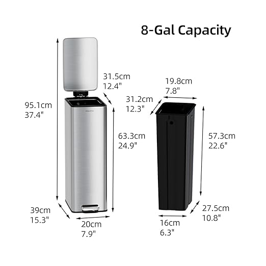 8 gallon/30L Slim Stainless Steel Garbage Can with Soft Close lid for Small Spaces，Pedal Fingerprint Proof Trash Bin with Removable Inner Bucket for Kitchen