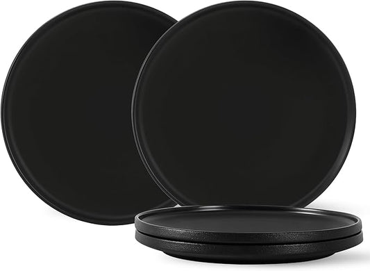 Stoneware Salad Plates Set of 4, 8 Inch Plates for Dessert, Ceramic Plates Sets, Microwave Safe, Dishwasher Safe, Versatile for All Seasons, Matte Black