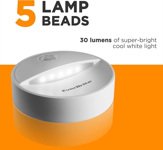 EverBrite LED Motion Sensor Night Light, Automated On & Off, Cool White Motion Activated LED Night Light for Kitchen, Bathroom, Stairs, Bedroom - with 18 AAA Batteries, 6-Pack