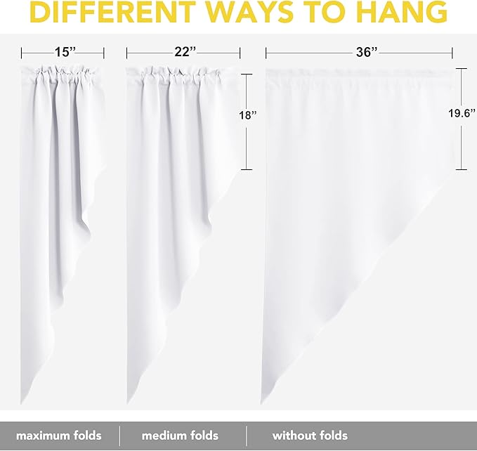 NICETOWN Swag Curtains for Living Room, Country Room Darkening Short Curtains for Kitchen Rod Pocket Rustic Window Cover for Bathroom/Laundry Room, 2 Pieces, 36" x 63" x 18" per Panel, Pure White