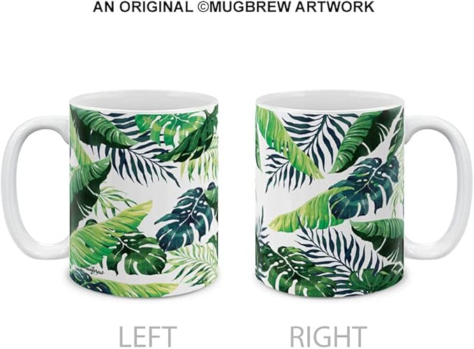 MUGBREW Banana Coconut Tropical Leaves Ceramic Coffee Mug Tea Cup, 11 OZ