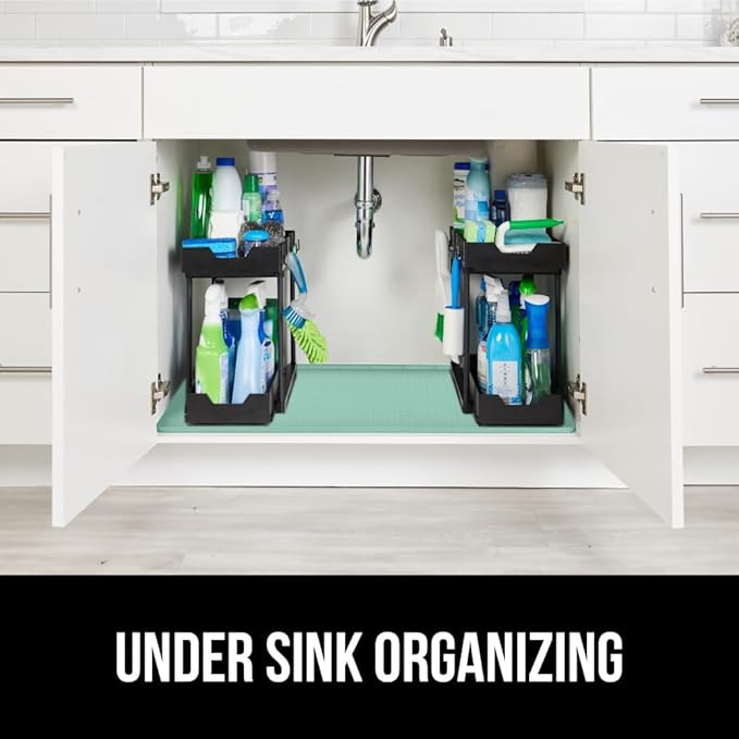 GORILLA GRIP Waterproof Silicone Under Sink Mat with Raised Lip for Kitchen and Bathroom, Cabinet Shelf Liner Stay in Place Mats Dishwasher Safe Drawer Liner, Organizer Tray, 19 x 22 in, Mint