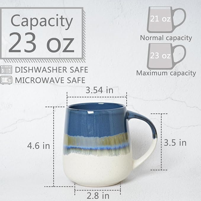 Bosmarlin Extra Large Ceramic Coffee Mug, 23 Oz, Dishwasher and Microwave Safe, Oversized Big Tea Cup for Office and Home (Deep Blue)