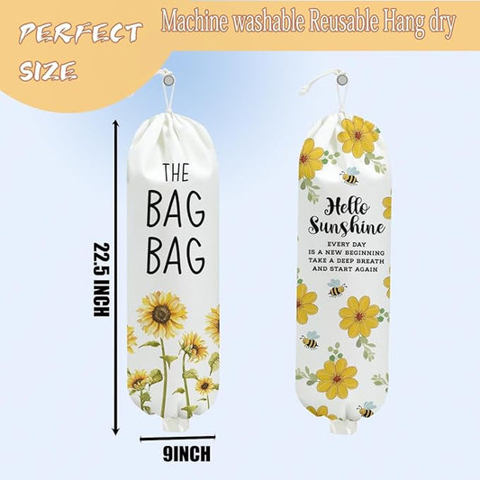 2PCS Sunflower Plastic Bag Holder for Kitchen Essentials, Reusable Wall Mount Grocery Bag Holder Plastic Storage bag, Large Storage Organizer Storage Dispenser, Sunflower Gifts for Women Mom Grandma