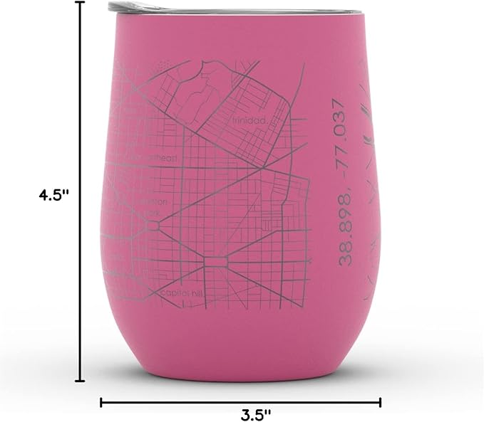 Well Told Engraved Washington DC Map Insulated Wine Tumbler, Etched Stainless Steel Cup (12 oz, Sunset Pink) City Map Insulated Tumbler, Custom Insulated Tumbler, Outdoor Drinkware