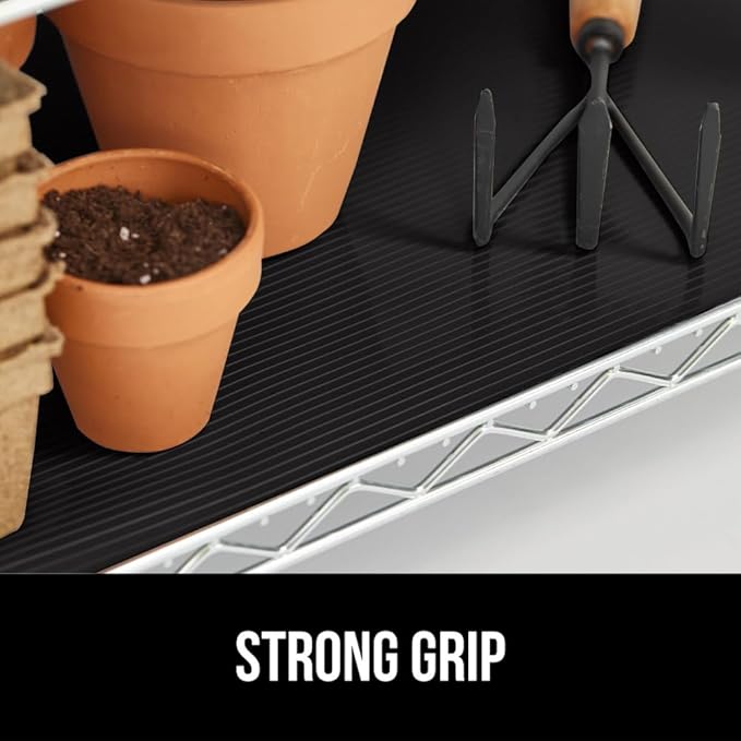 GORILLA GRIP DuraGuard Shelf Liner, Non-Adhesive Cabinet Liners for Kitchen Drawers, Shelves, Refrigerator, Pantry Storage, Bathroom Closet, Durable Waterproof BPA Free Ribbed Plastic, 12x20 Jet Black
