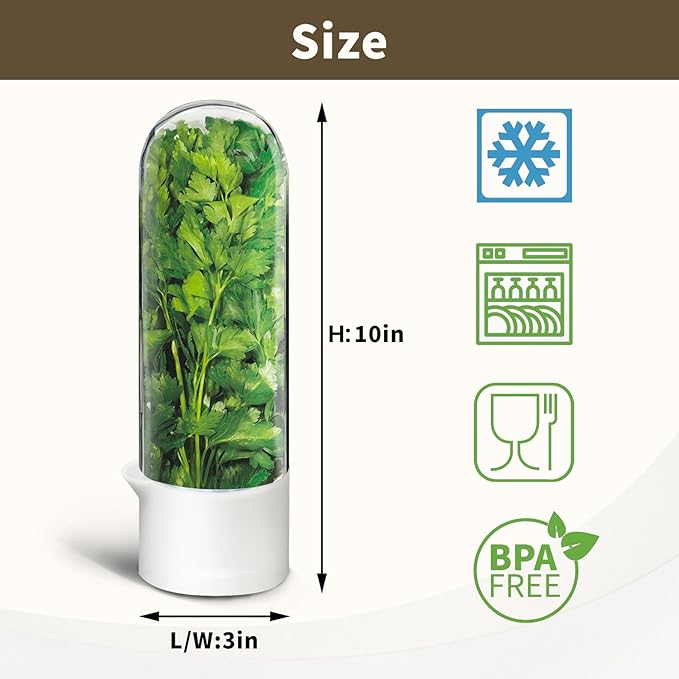 Herb Keeper for Refrigerator, Herb Saver for Refrigerator, Cilantro Container, Vegetable Preservation Bottle for Cilantro, Mint, Parsley, Asparagus, Keeps Greens Fresh for 2-3 Weeks (2PCS)