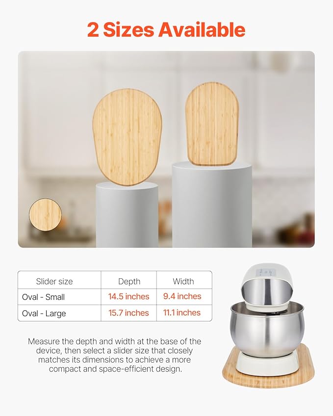 VEVOR Mixer Slider Mat for Tilt Head Kitchen Aid 5.5-8 Qt Stand Mixer, kitchenaid Mixer Slider with PTFE Feet, Kitchen Countertop Storage Accessories Moving Tray attachments (Natural Wood)