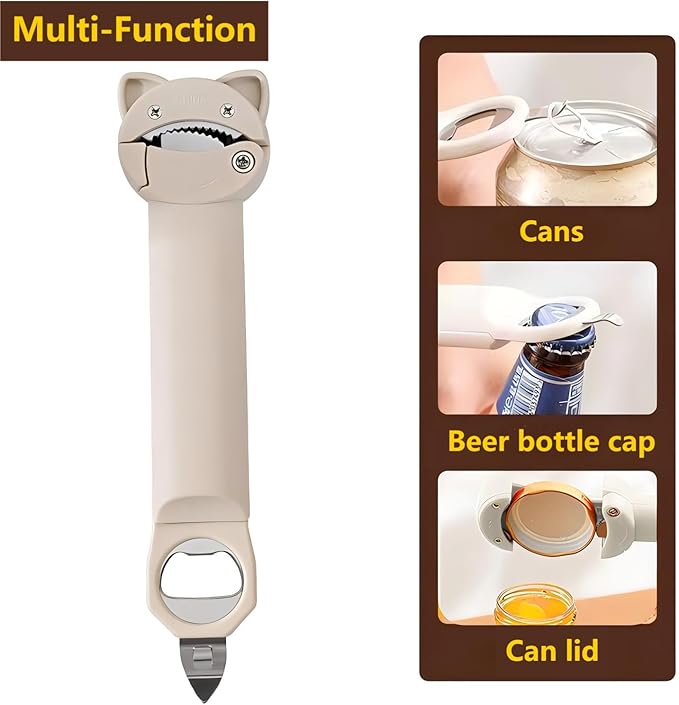 Multi-Function Retractable Magnetic Jar Opener and bottle cap opener for Weak Hands, Arthritic Hands, Seniors,Low Strength and Children with Beer Opener Kitchen Gadgets (White)