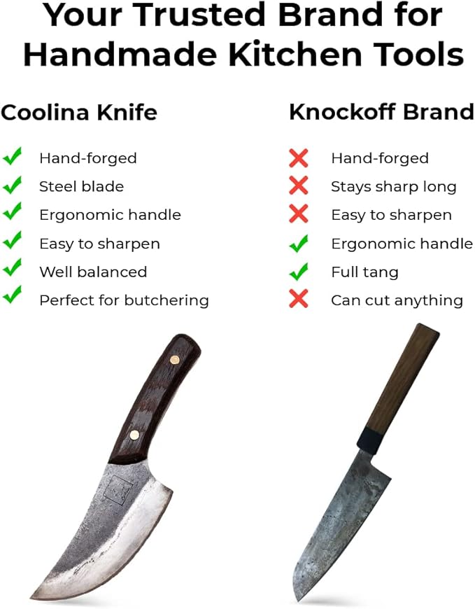 COOLINA Altomino Handmade Butcher Knife, 5.7-in Manganese Steel Blade, Hand-forged Chinese Knife for Meat and Deboning