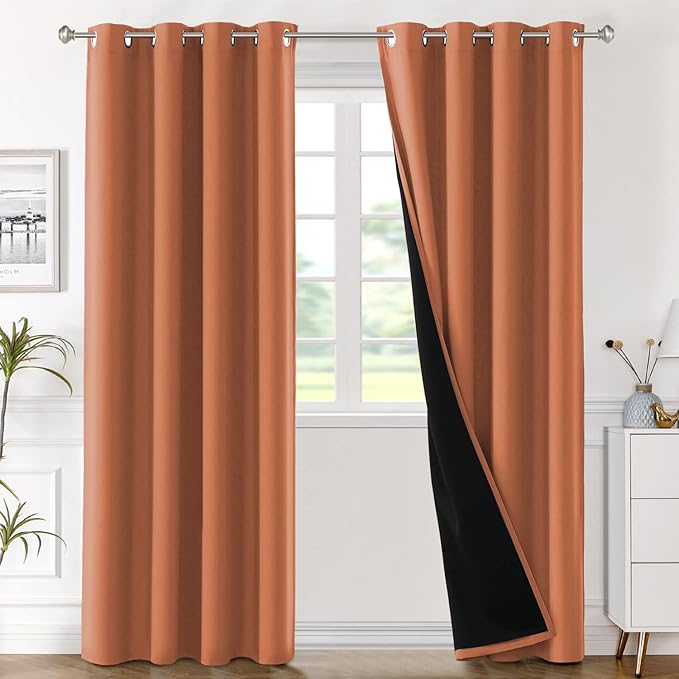 H.VERSAILTEX Full Shading Curtains 96 inches Long 2 Panels Set for Windows, Super Heavy-Duty Black Lined Blackout Curtains for Bedroom, Privacy Assured Window Treatment (52 inches W, Burnt Orange)