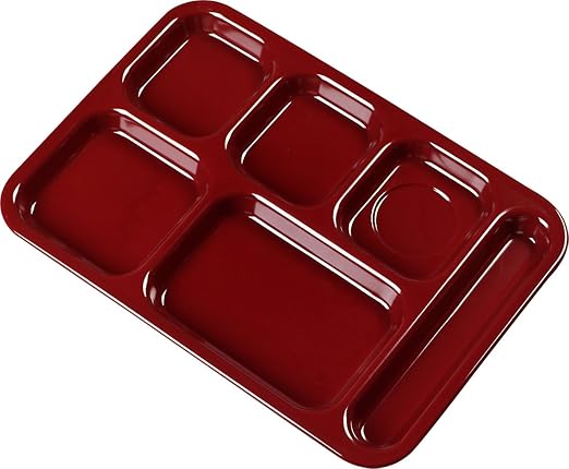 Carlisle FoodService Products Right Hand 6-Compartment Melamine Tray 14.5" x 10" - Dark Cranberry