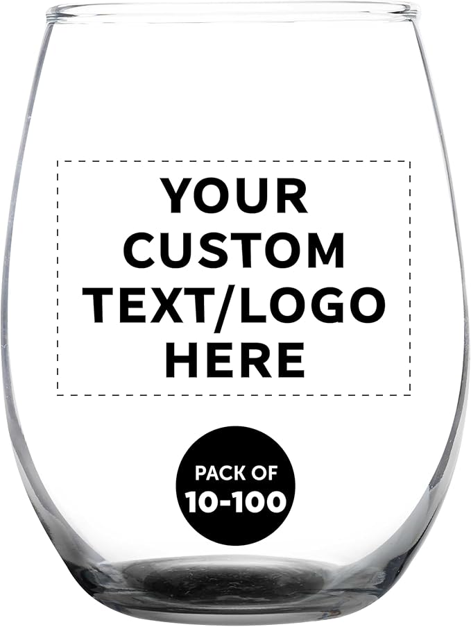 DISCOUNT PROMOS Custom Stemless Wine Glass 9 oz. Set of 10/50/100, Personalized Bulk Pack - Great for Wedding Favors, Bachelorette Party Decorations, Party Favors - Black