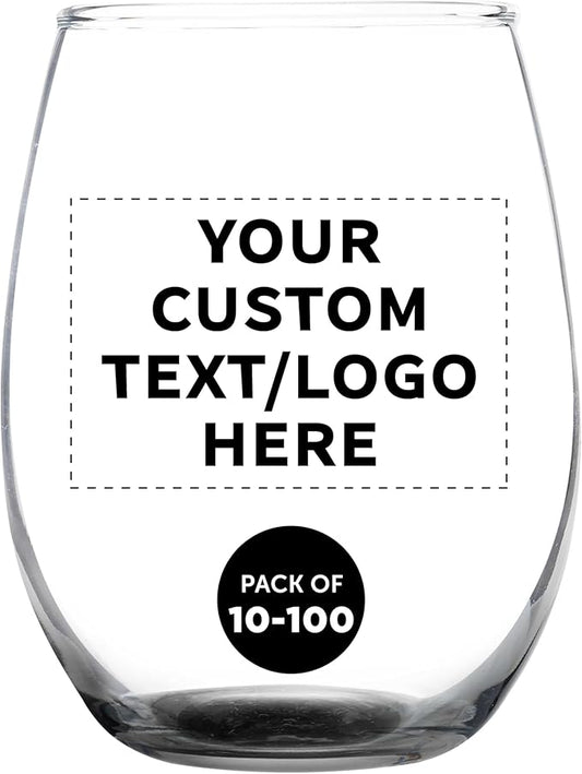 DISCOUNT PROMOS Custom Stemless Wine Glass 9 oz. Set of 10/50/100, Personalized Bulk Pack - Great for Wedding Favors, Bachelorette Party Decorations, Party Favors - Black