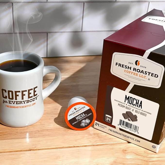 Fresh Roasted Coffee, Mocha, Flavored Coffee Pods, 24 Count