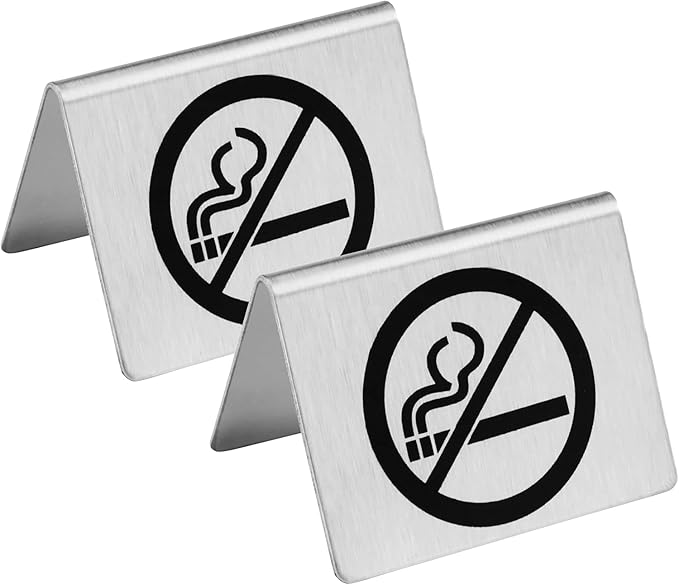 New Star Foodservice Stainless Steel Table Tent Sign (Silver (No Smoking), 2"x 1.5" (Set of 2))