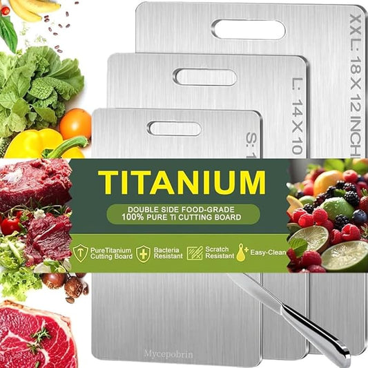 Katuchef Titan Carve Titanium Cutting Board,Siraat Pure Apex Titanium Cutting Boards for Kitchen, Double Sided Non Toxic Celuxer Board for Cutting Meat Vegetable Fruit,Easy to clean(S+L+XXL）