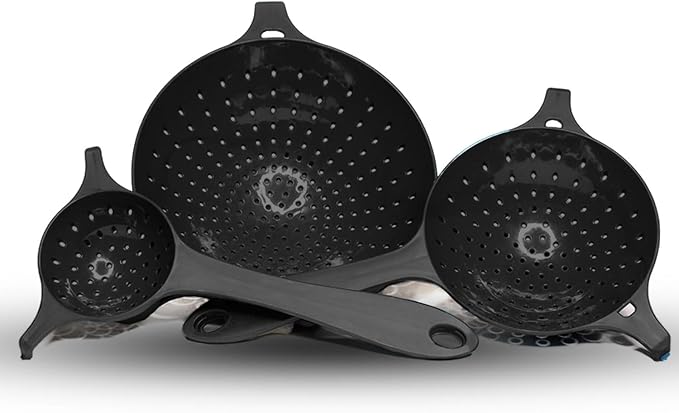 Crisp 3 Piece Nesting Strainer Set - Plastic, Durable Kitchenware, Dishwasher Safe - Made in the USA - Black