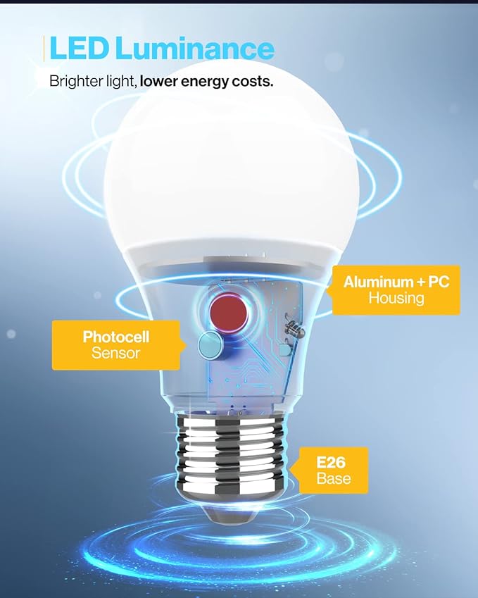 Sunco 32 Pack Dusk to Dawn LED Outdoor Light Bulb A19, Photocell Automatic for Exterior Lighting, 800 LM, 9W (60W Eqv.), 4000K Cool White, Auto On/Off Sensor, IP65 Rated UL