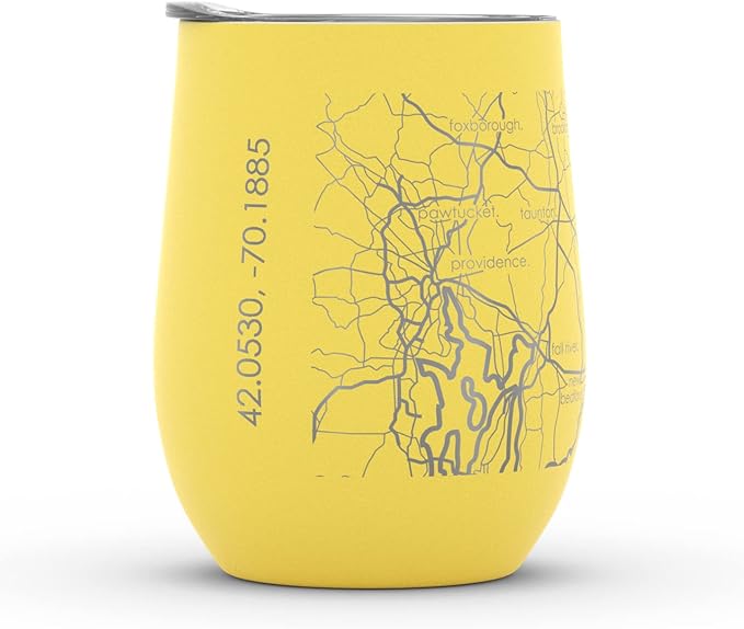 Well Told Engraved Cape Cod Massachusetts Map Insulated Wine Tumbler, Etched Stainless Steel Cup (12 oz, Sunrise Yellow) City Map Insulated Tumbler, Custom Insulated Tumbler, Outdoor Drinkware