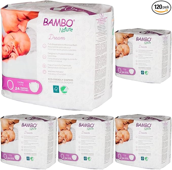 Bambo Nature Diapers, Size 0, 24 Count | Premium | Pack of 5 | Baby