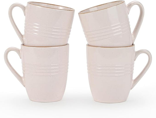 famiware Jupiter Coffee Mugs Set of 4, 14 OZ Coffee Mug, Microwave and Dishwasher Safe, Coffee Cups with Handle for Coffee, Tea, Cocoa, Milk, Light Pink