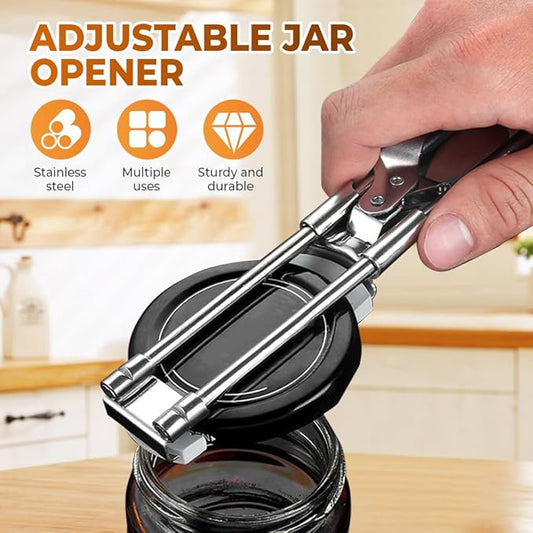 Adjustable Stainless Steel Jar Opener, 2026 New Multifunctional Stainless Steel Can Opener, Jar Lid Opener for Weak Hands, Manual Jar Lid Gripper Bottle Opener Kitchen Accessories(1PCS)