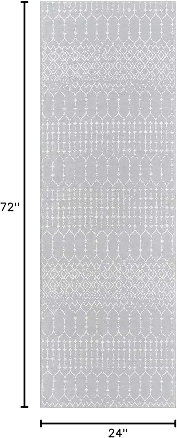 Lahome Moroccan Runners for Hallways 2x6 Washable Non-Slip Carpet Runner Throw Ultra-Thin Kitchen Bedroom Rugs Grey Distressed Print Rug Entrance Bathroom Laundry Room Living Grey/White 2' x 6'
