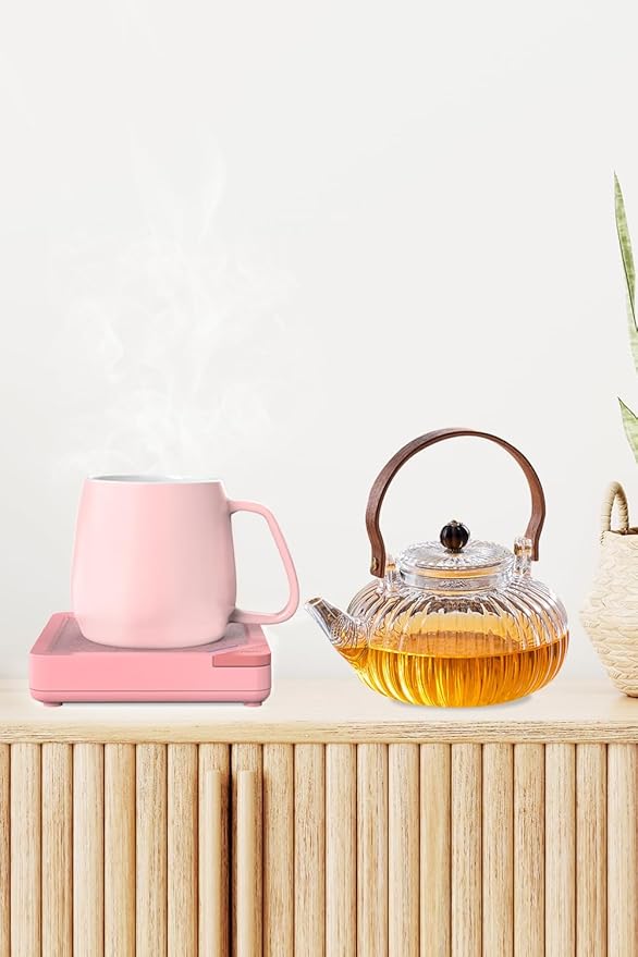 Coffee Mug Warmer Set: Coffee Warmer for Desk Auto Shut Off Candle Warmer Plate Electric Beverage Coffee Cup Warmer Heated Coffee Mug for Coffee,Tea, Milk Up to 131°F/55°C (Light Pink)