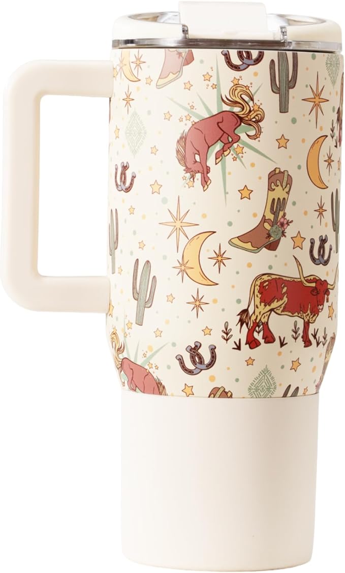 HydroJug Coffee Traveler 20 oz - Leak-Resistant, Ceramic-Lined Insulated Travel Coffee Mug for Hot or Cold Drinks with Flip Lid & Handle, Dishwasher Safe Coffee Tumbler, Rodeo