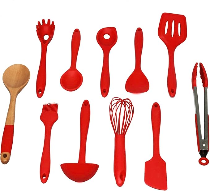 Chef Craft Premium Silicone Kitchen Tool and Utensil Set, 11 Piece Set, Red