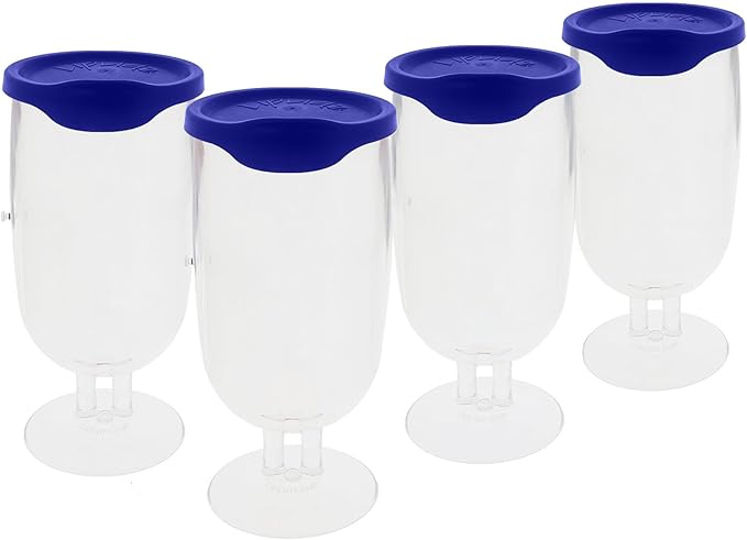 LipLidz Brewtail/Tumbler Glasses, 4 Pack, 20.7 oz Dual-Stemmed BPA-Free Plastic Drinkware with Drink-Through Attachable Lid, Shatterproof, Made in USA (Dark Blue)