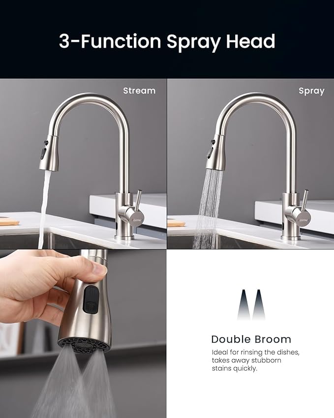 DAYONE Touchless Kitchen Sink Faucet with Soap Dispenser and Pull Down Sprayer, Stainless Steel High Arc Motion Sensor Touch Faucet for Kitchen Sink Smart Hands-Free Single Handle, Brushed Nickel
