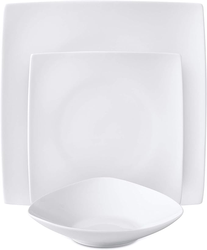 Bone China Square Shape, Elegance White 18pc Dinnerware Set
