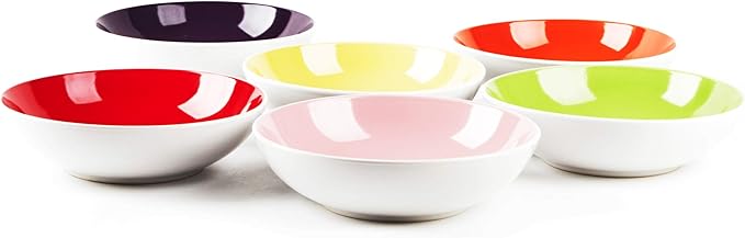 Stoneware Coupe Shape Soup/Pasta Bowl - 8 inch - Set of 6, Very Rose Assorted Colors