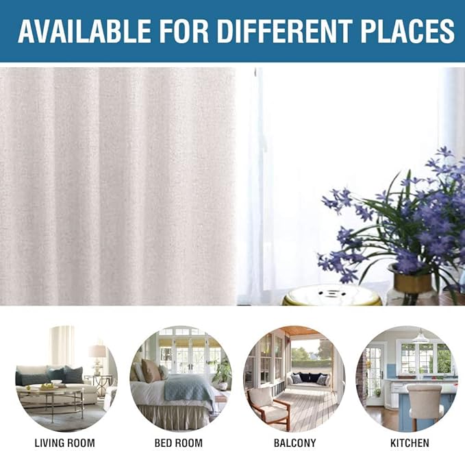 H.VERSAILTEX 100% Blackout Curtains for Bedroom 63 Inches Long Grommet Linen Face Full Light Blocking Curtain Drapes for Living Room Thermal Insulated Linen Look Curtains 2 Panels Set, Ivory
