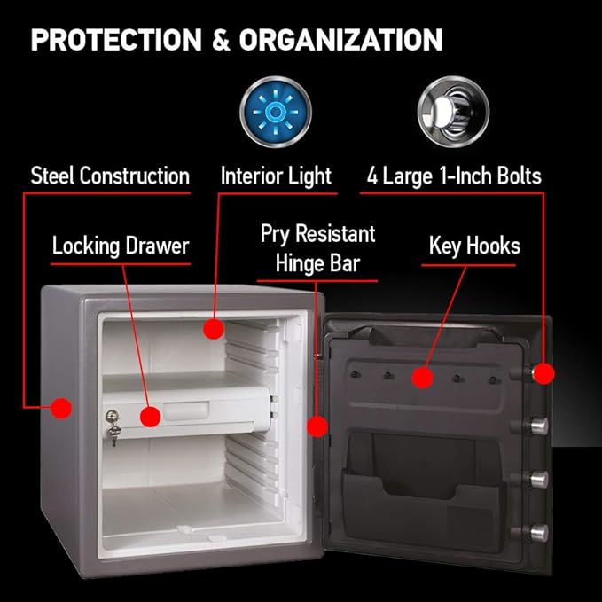 SentrySafe Waterproof and Fireproof Alloy Steel Digital Safe Box for Home with Code Button Keypad, 1.23 Cubic Feet, 17.8 x 16.3 x 19.3 Inches (exterior), SFW123GDC