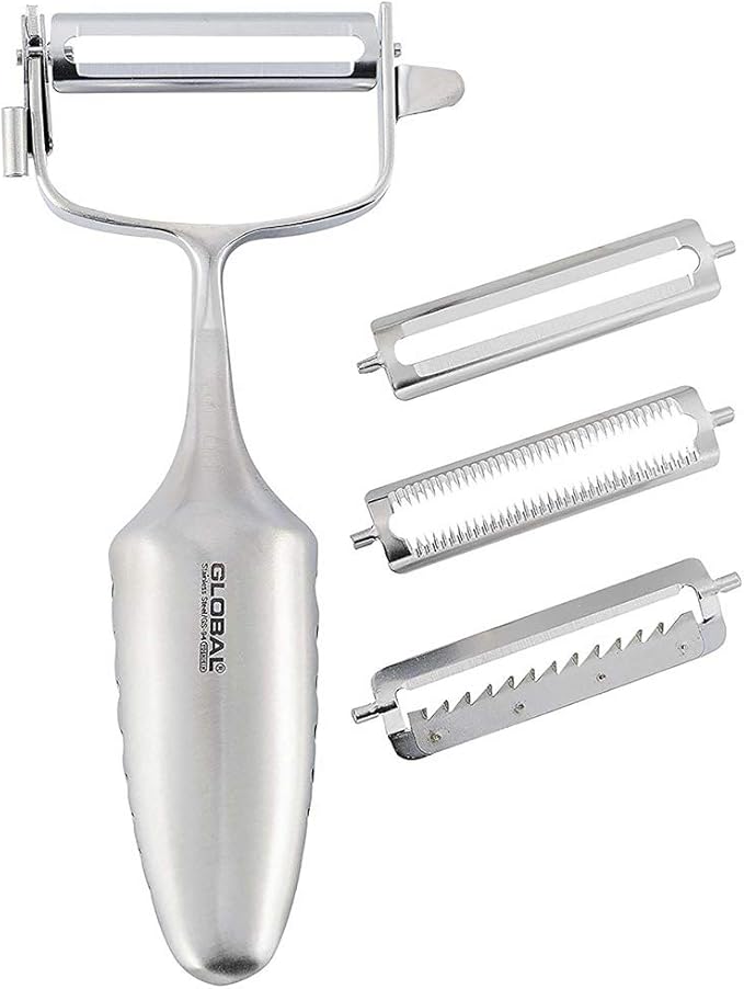 Global 3-Way Peeler with Interchangable Blades, Lightweight Japanese Stainless Steel, Razor-Sharp Edge, Made in Japan