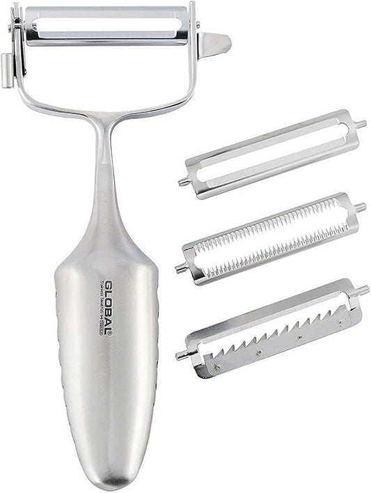Global 3-Way Peeler with Interchangable Blades, Lightweight Japanese Stainless Steel, Razor-Sharp Edge, Made in Japan