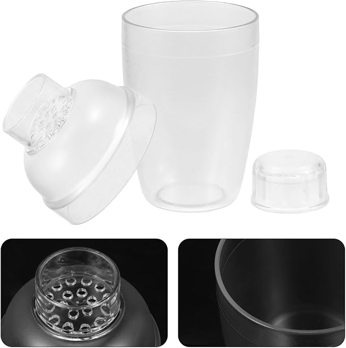 Angoily Clear Plastic Cocktail Shaker with Measurement Scale Multifunctional Drink Mixer for Cocktails Protein Shakes and Iced Coffee Ergonomic Non-leak Design Bartender Tool