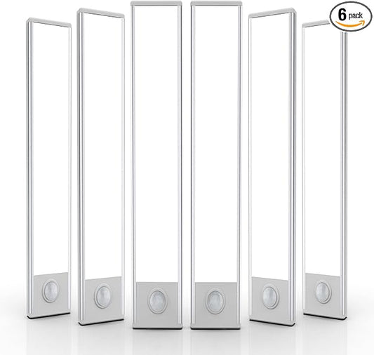 6 Pack Under Cabinet Lights Wireless, 58 LED Motion Sensor Light Indoor Rechargeable Magnetic Closet Lights Battery Operated, Under Counter Lights for Kitchen, Wardrobe, Hallway, Stairs