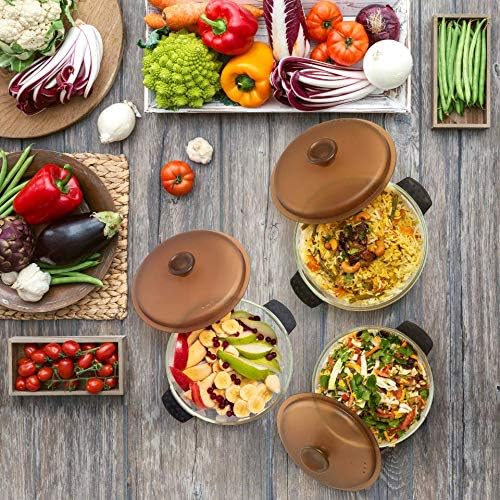 Moss & Stone 6-Piece Borosilicate Glass Casserole Set with Durable Plastic Lids – 2.6/1.5/1 Qt Oven & Microwave Safe Glass Baking Dishes for Cooking, Serving & Kitchen Storage